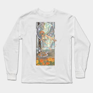 Lady of October with Opal and Marigolds Spirit Shrine Goddess Mucha Inspired Birthstone Series Long Sleeve T-Shirt